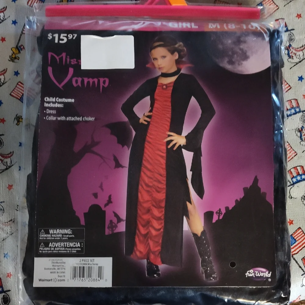 Miss Vamp Halloween Costume Fun World Girls Medium 8 To 10